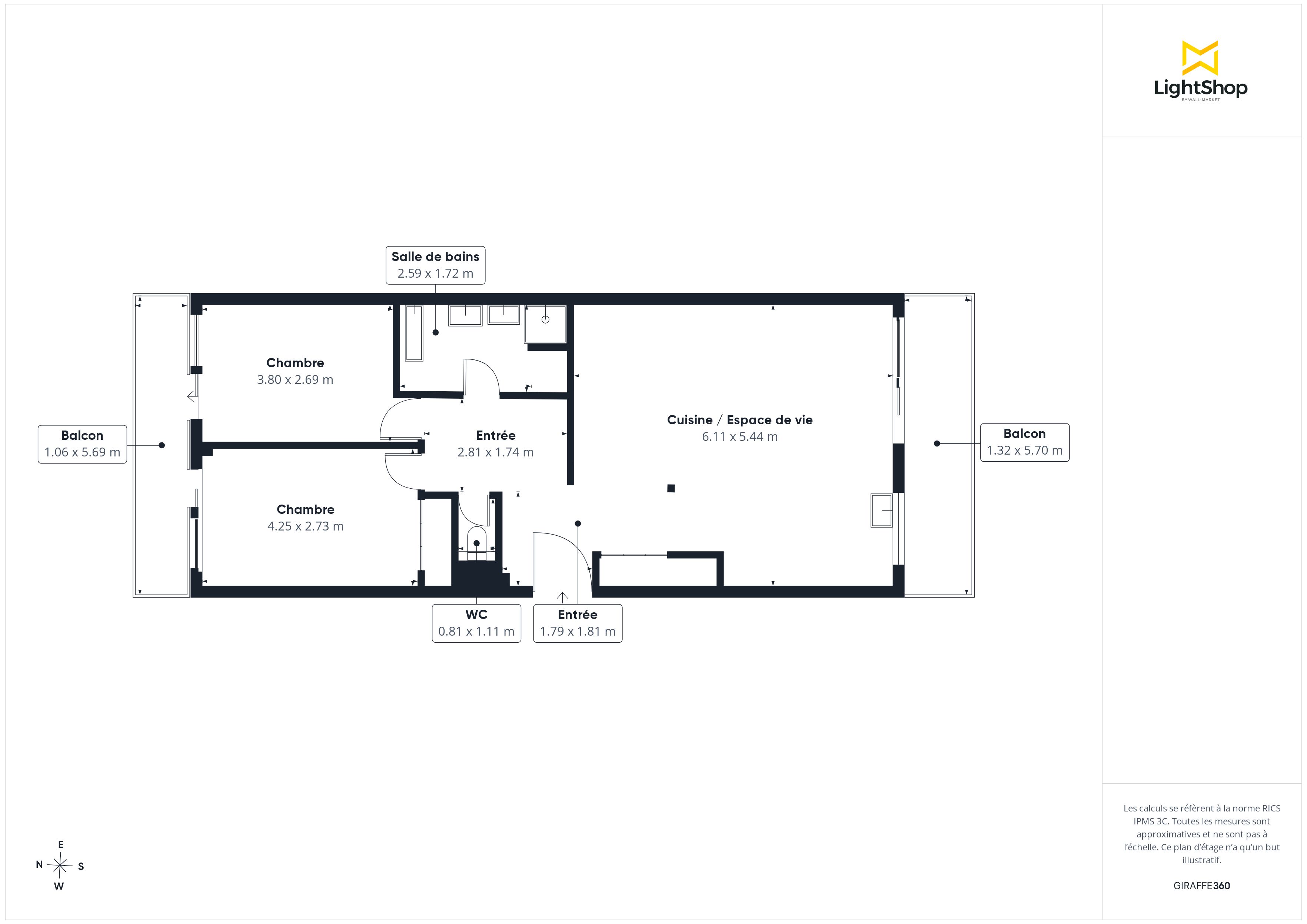 Plan 2D - Appartement 69.5 Boulogne-Billancourt