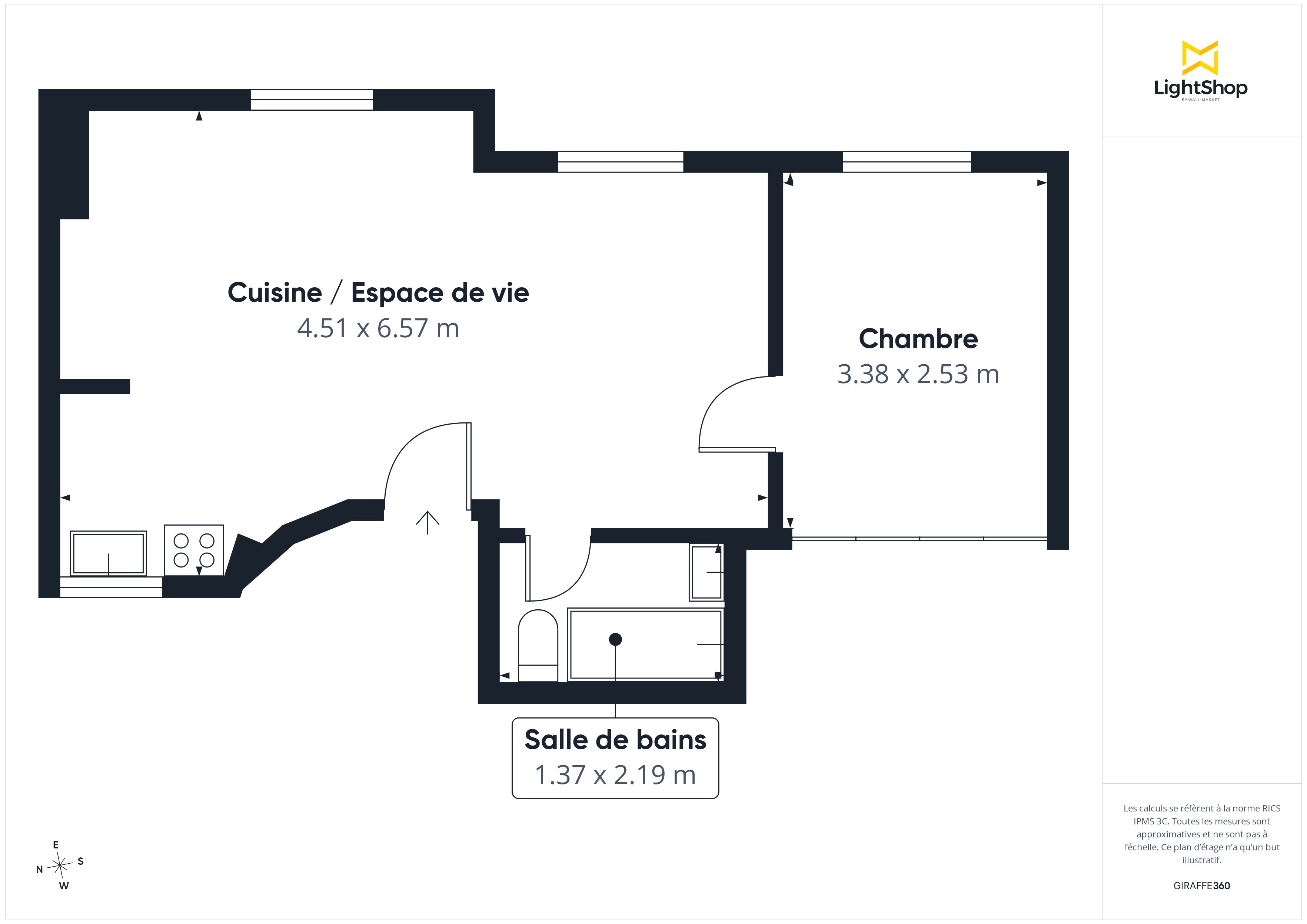 Plan 2D - Appartement 38.25 Paris