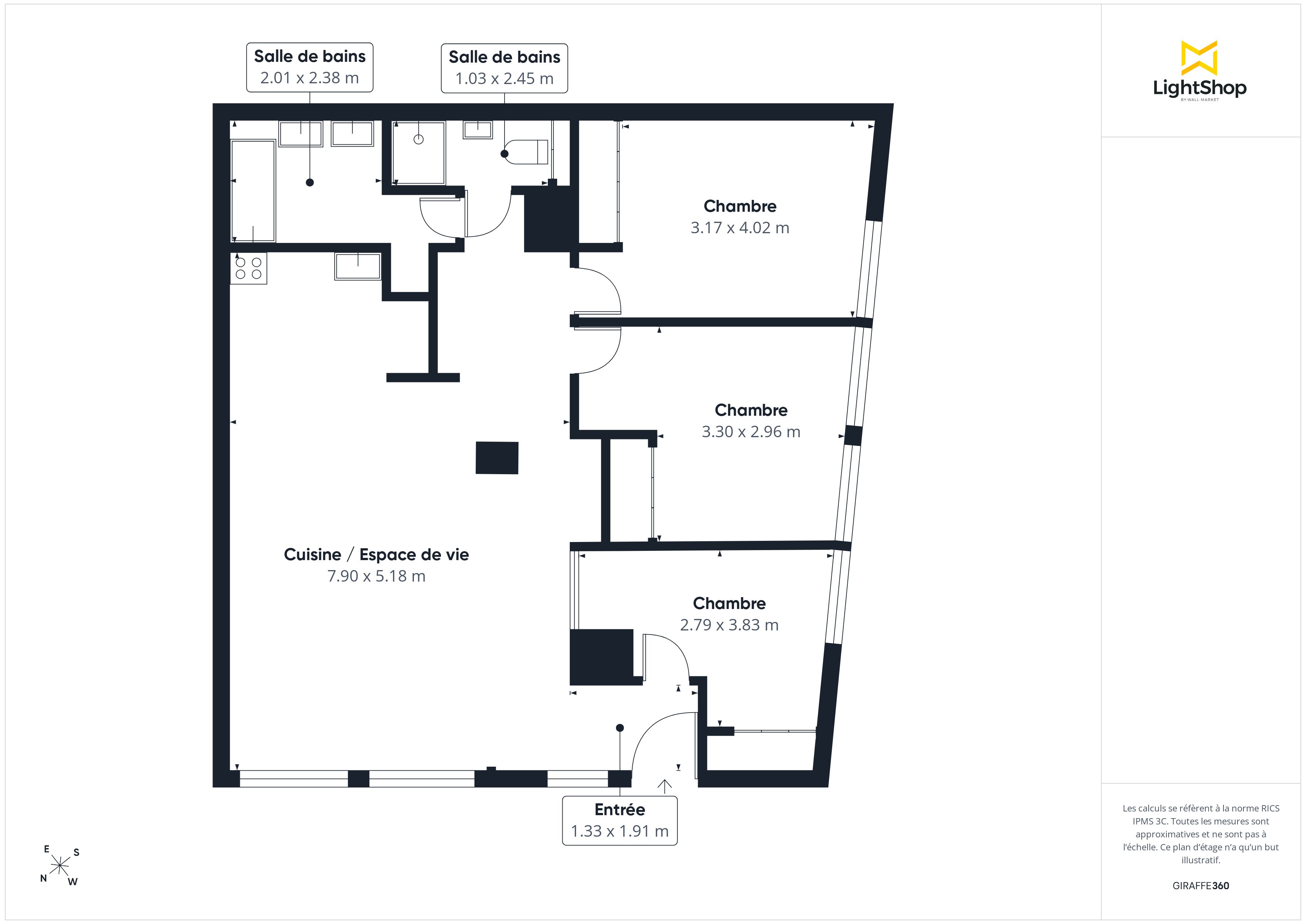 Plan 2D - Appartement 90.64 Montreuil