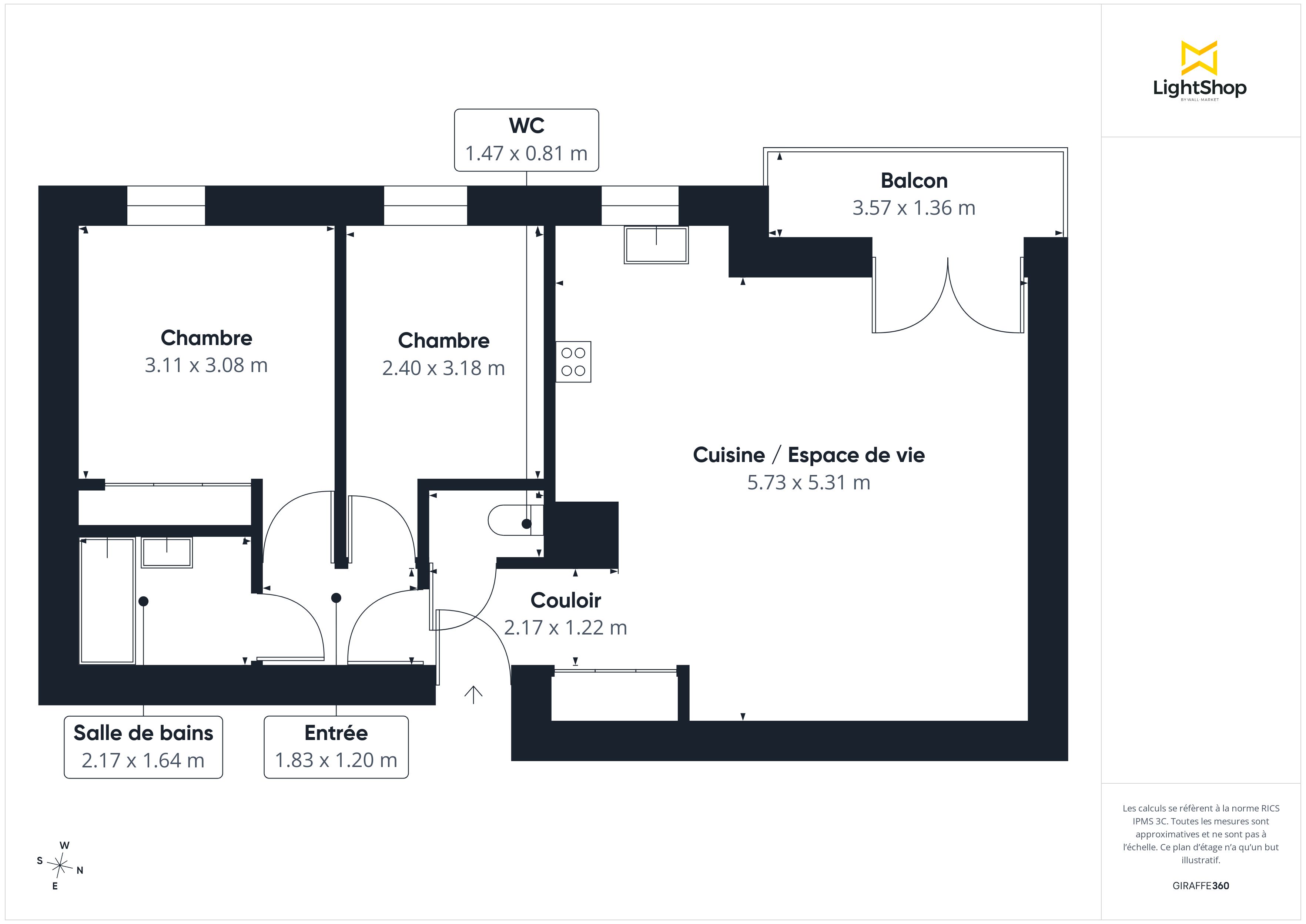 Plan 2D - Appartement 59.79 Nantes