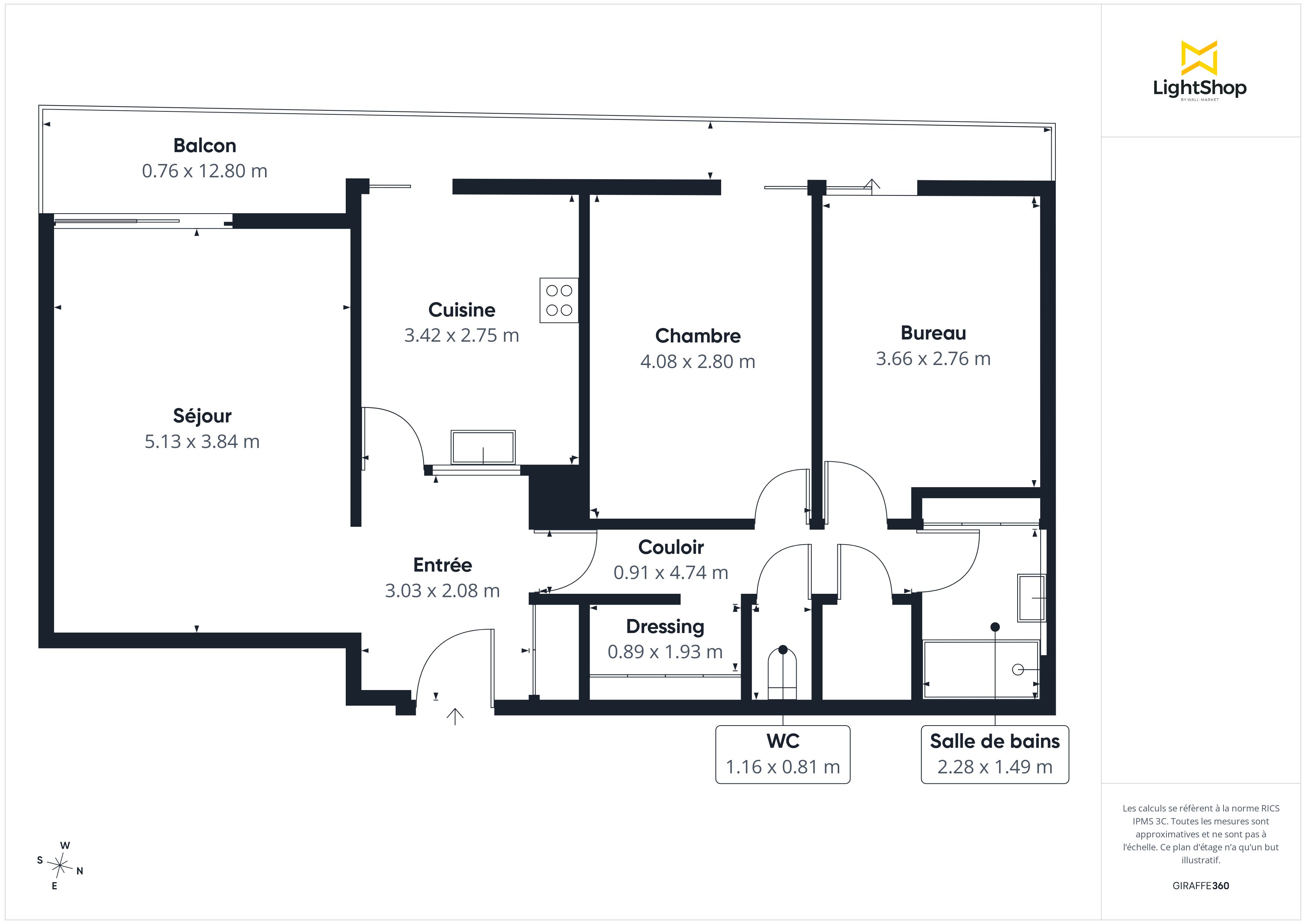 Plan 2D - Appartement 72.23 Villeurbanne