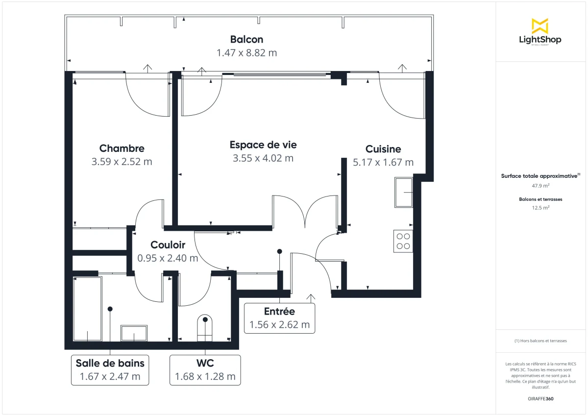 Appartement de 48.69 m² à Talence