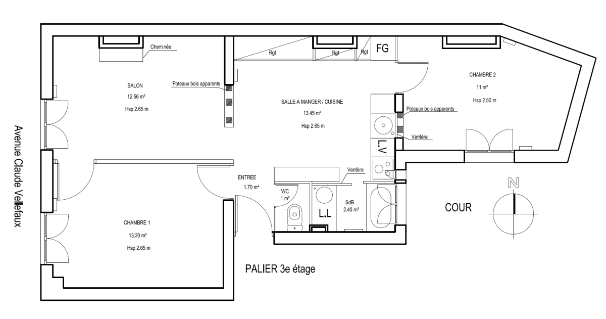 Appartement de 55.0 m² à Paris