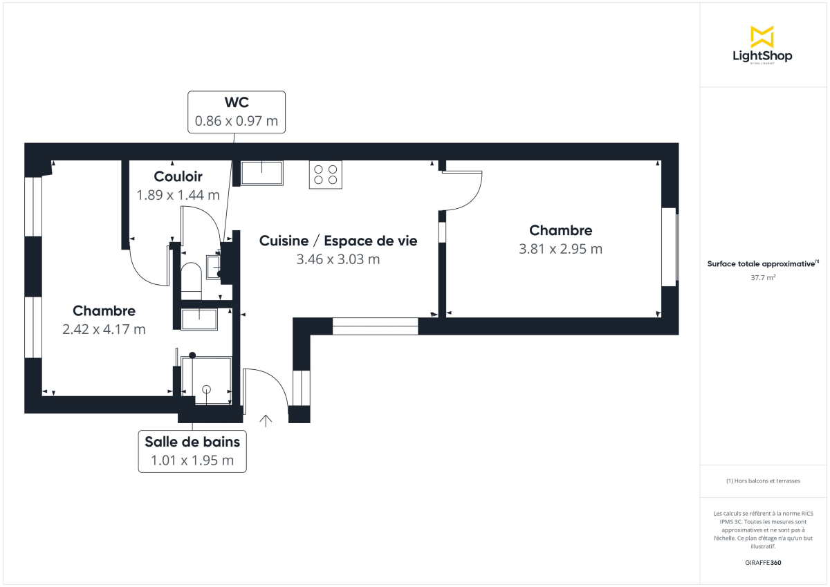 Appartement de 38.52 m² à Paris