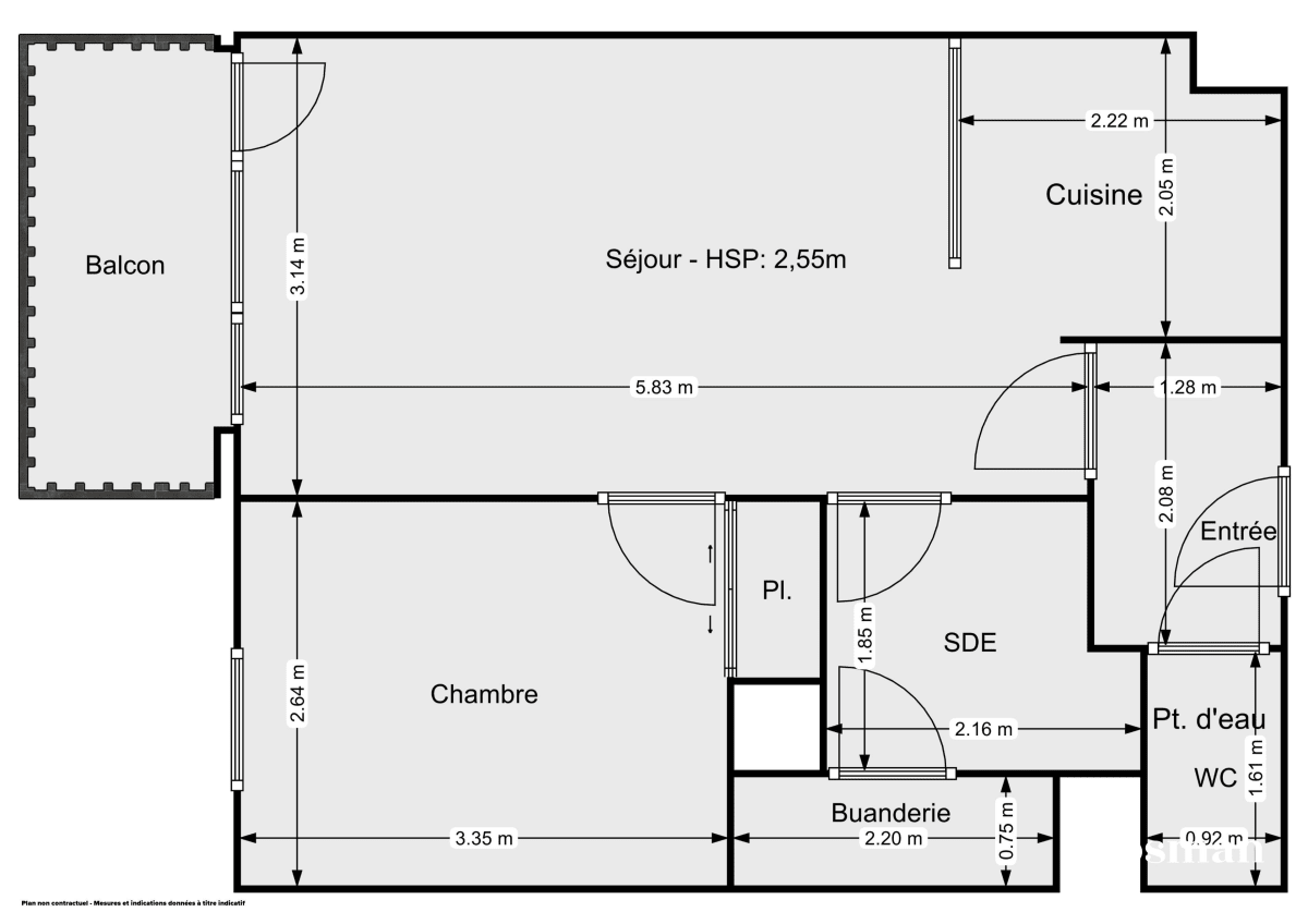 Calme & lumineux - en étage élevé - 2 pièces 38,45 m2 - rue Aristide