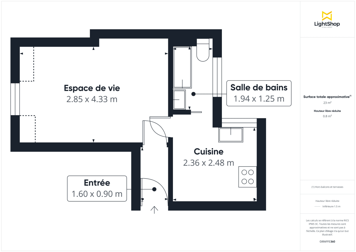 Appartement de 22.8 m² à Paris
