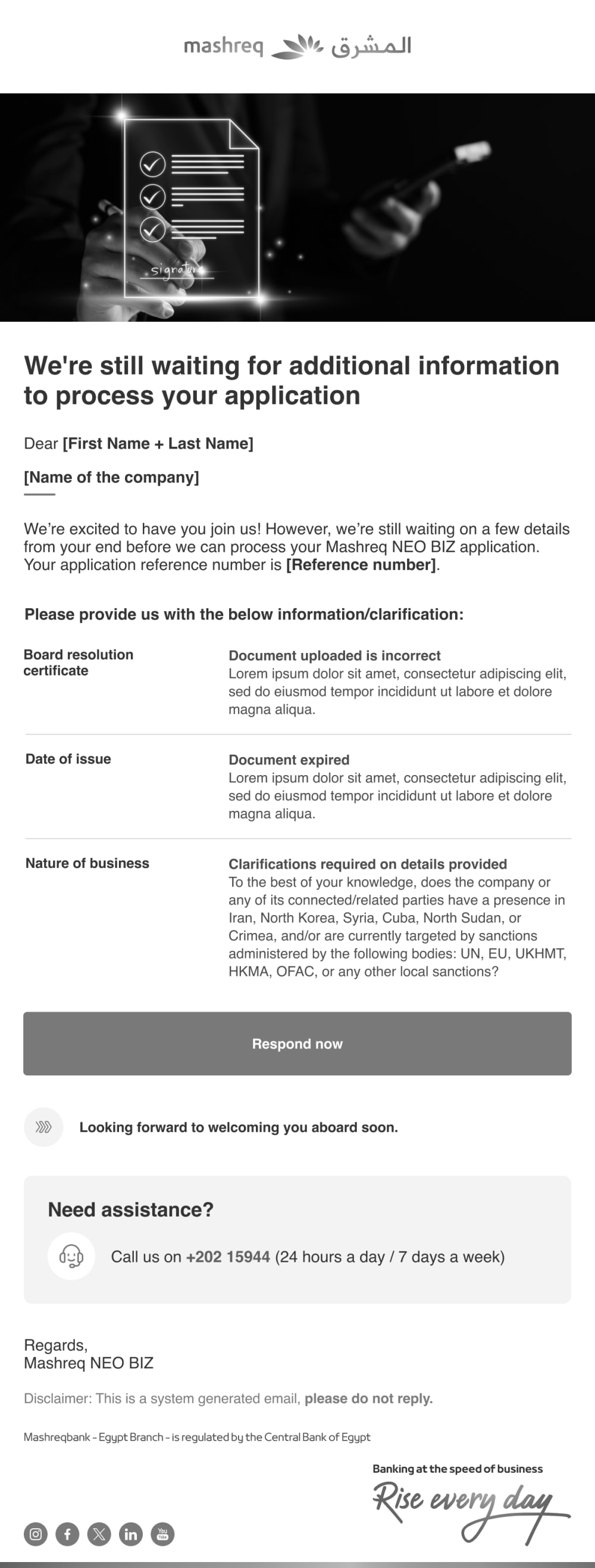 Reminder email about an exception still awaiting the customer's response
