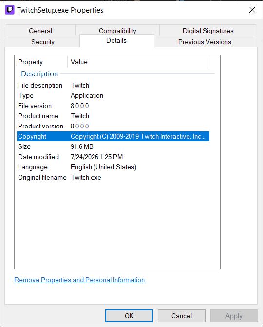 Twitch exe details