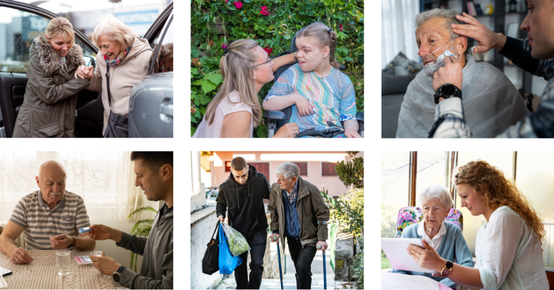 collage van situaties waarin mantelzorg verleend wordt