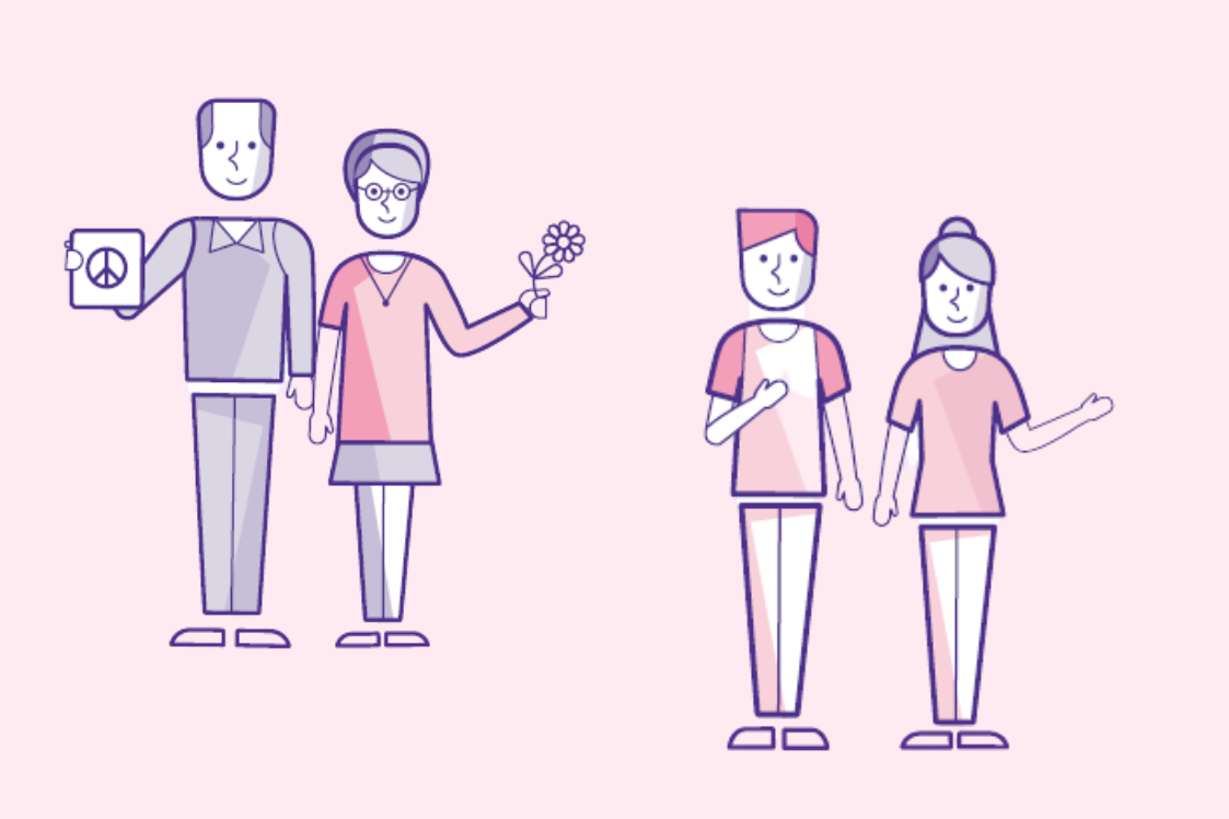 Oudere generatie en jongere generatie illustratie