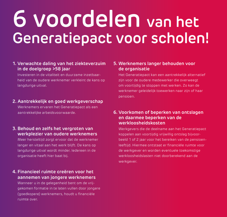 De 6 voordelen van het Generatiepact voor scholen in tekst uitgeschreven