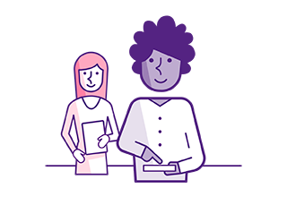 Illustratie van twee personen met tablet en papier