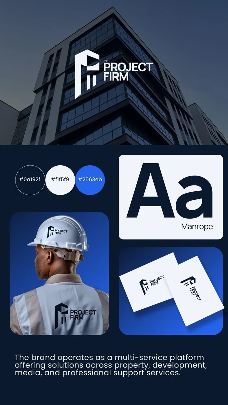 The Project Firm multi-service property and development brand identity and stationery