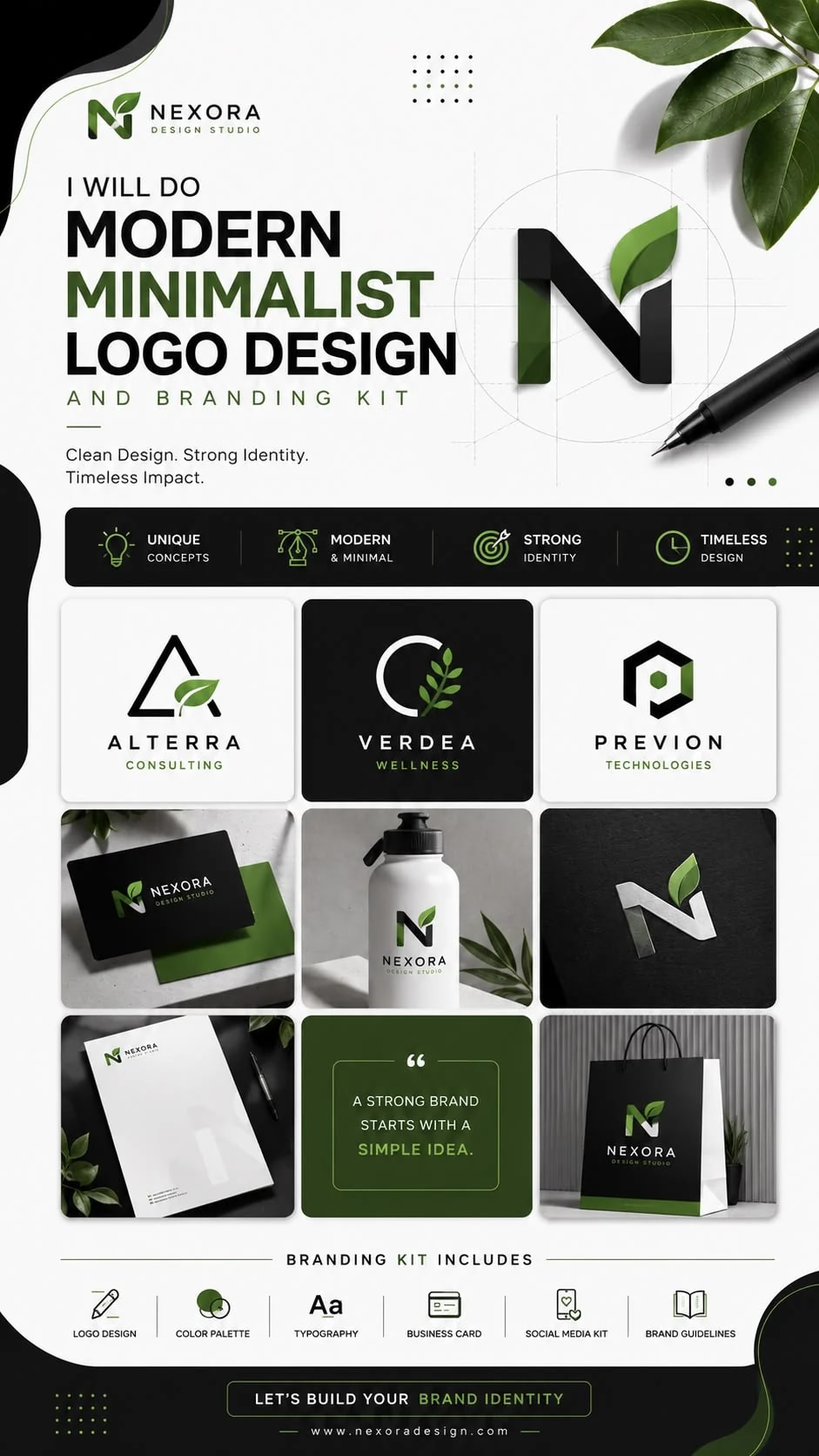 Nexora Design Studio modern minimalist logo design and branding kit