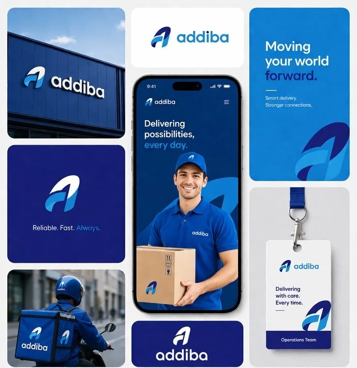Addiba smart logistics brand identity, mobile app and fleet design