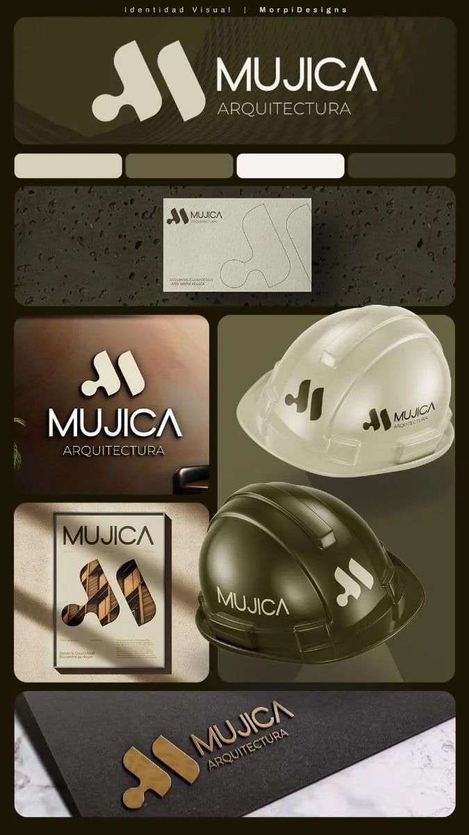 Mujica Arquitectura visual identity, construction gear and stationery