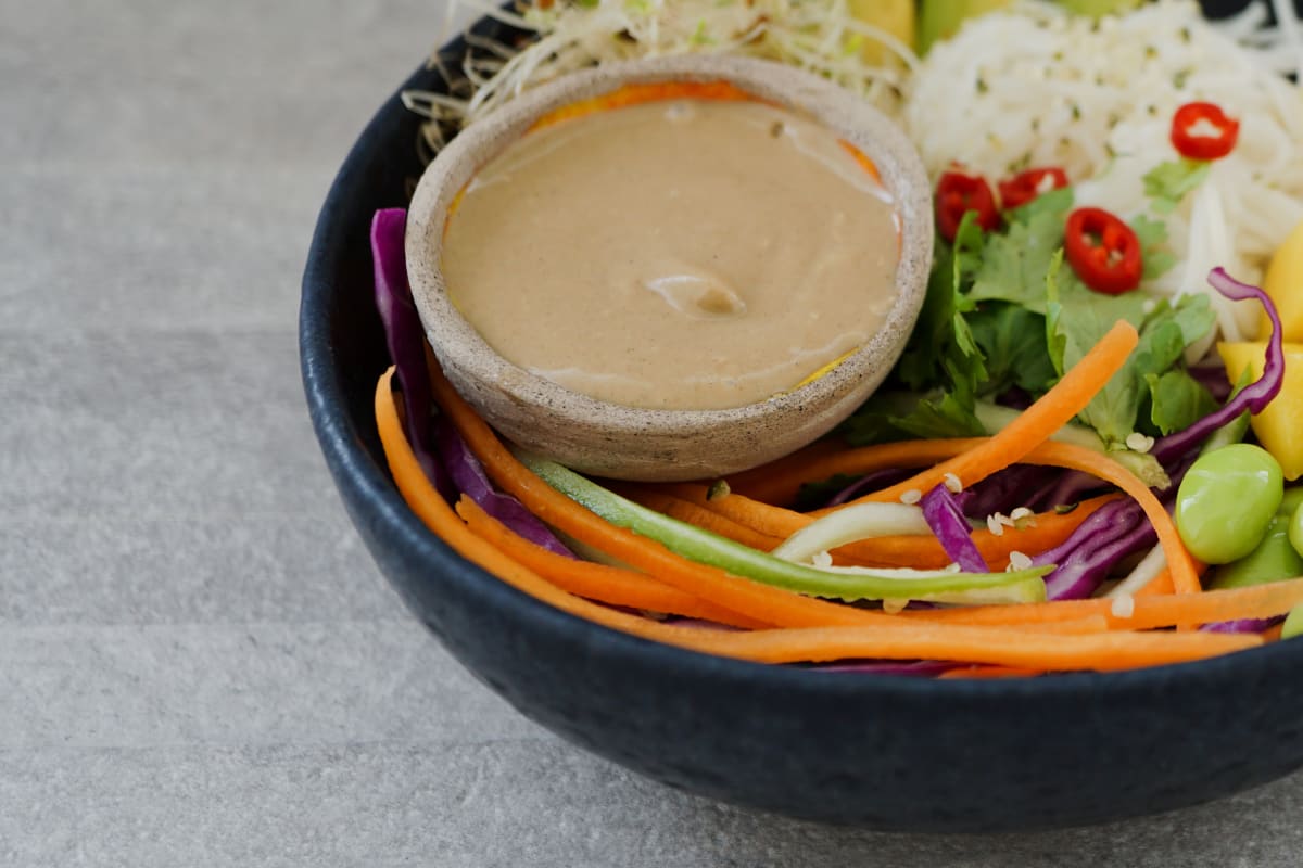 spring roll salad with tahini dressing on the side