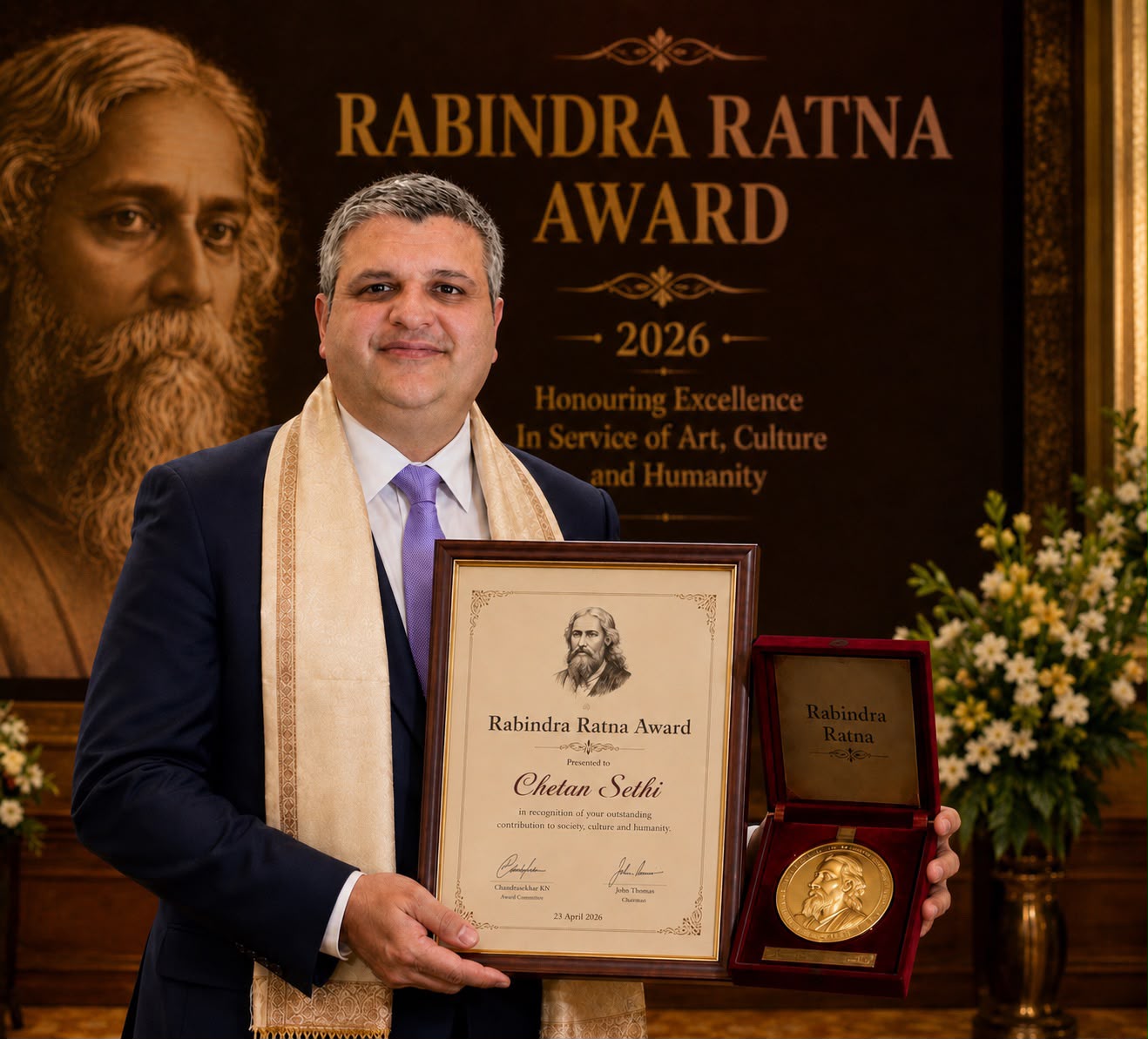 Chetan Sethi receiving a recognition award for his healing work