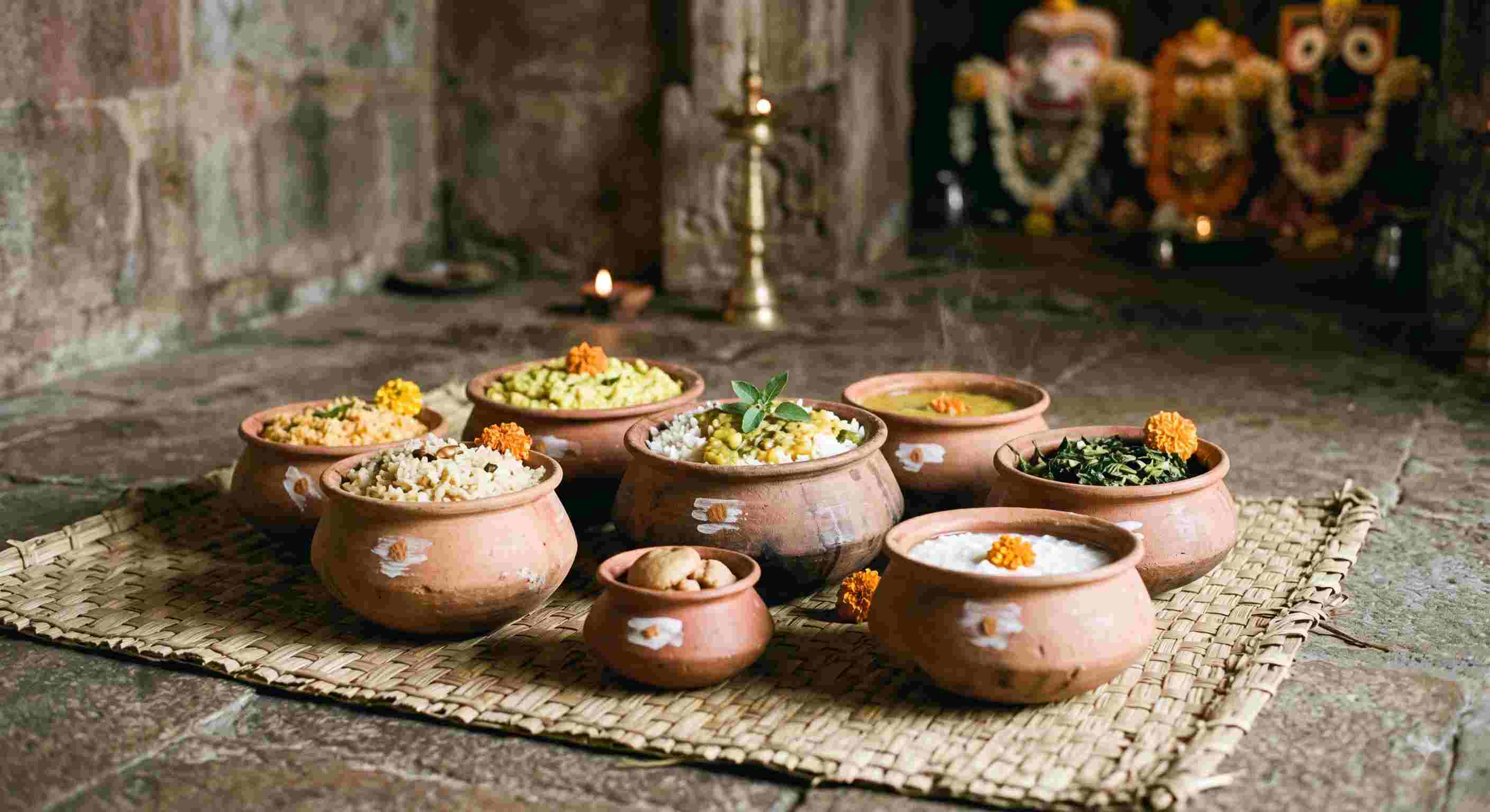 Sacred Jagannath Temple Mahaprasad (Abadha) cooked and served in traditional earthen pots in Puri