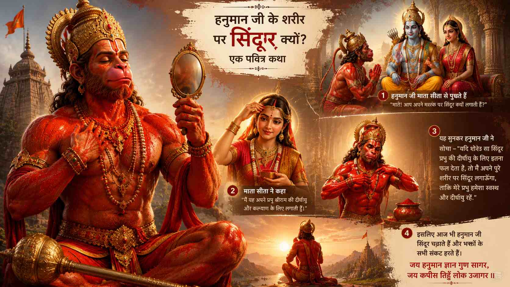 चमकीले नारंगी सिंदूर और चमेली के तेल से पूरी तरह ढकी भगवान हनुमान की मूर्ति