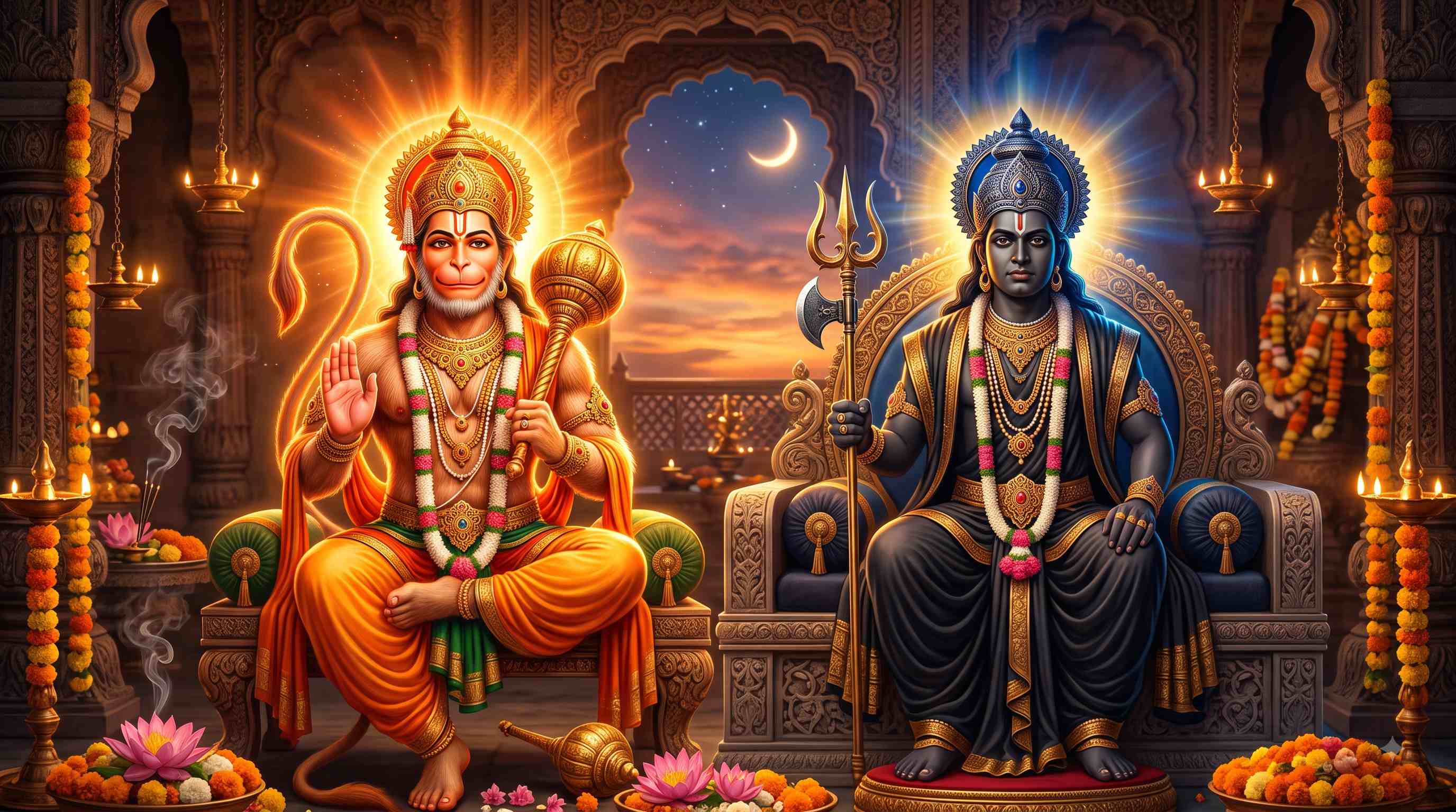 शनिवार के दिन शनि देव को बचाते और आशीर्वाद देते भगवान हनुमान