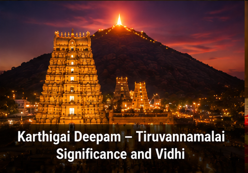 Maha Deepam fire burning brilliantly atop the holy Arunachala mountain under starry night