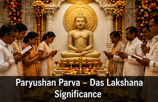 Jain monks and devotees performing Pratikraman seeking forgiveness with the script Micchami Dukkadam