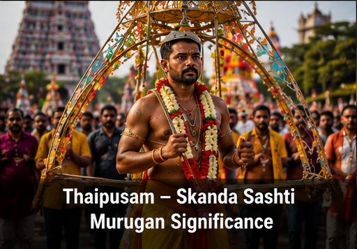 Devotees carrying decorated floral wooden Kavadis and golden Vel chanting Vetrivel Muruganukku