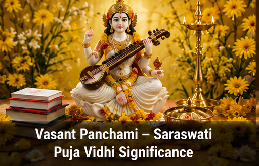 Goddess Saraswati clad in white silk seated on a white lotus holding Veena, Vedas and crystal Rosary