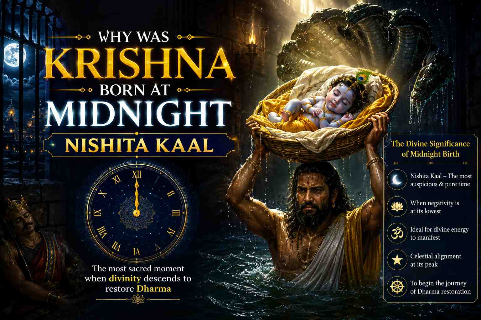 Baby Krishna appearing in the prison cell at midnight