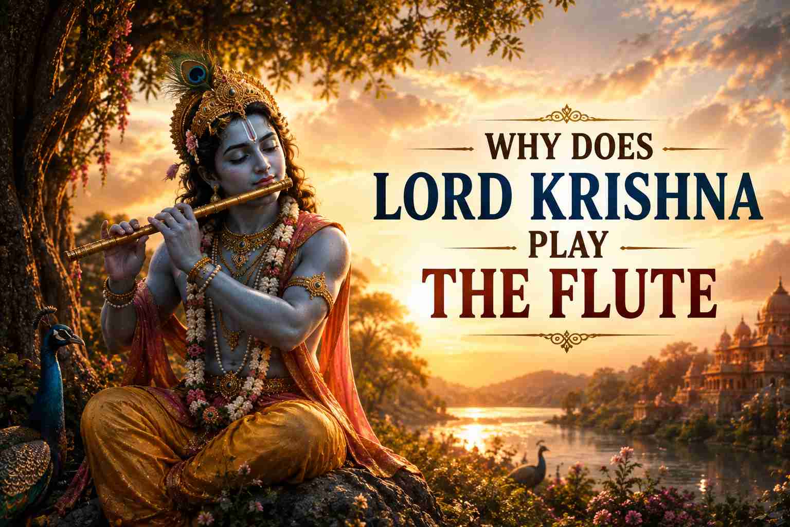 Lord Krishna playing his bamboo flute in Vrindavan