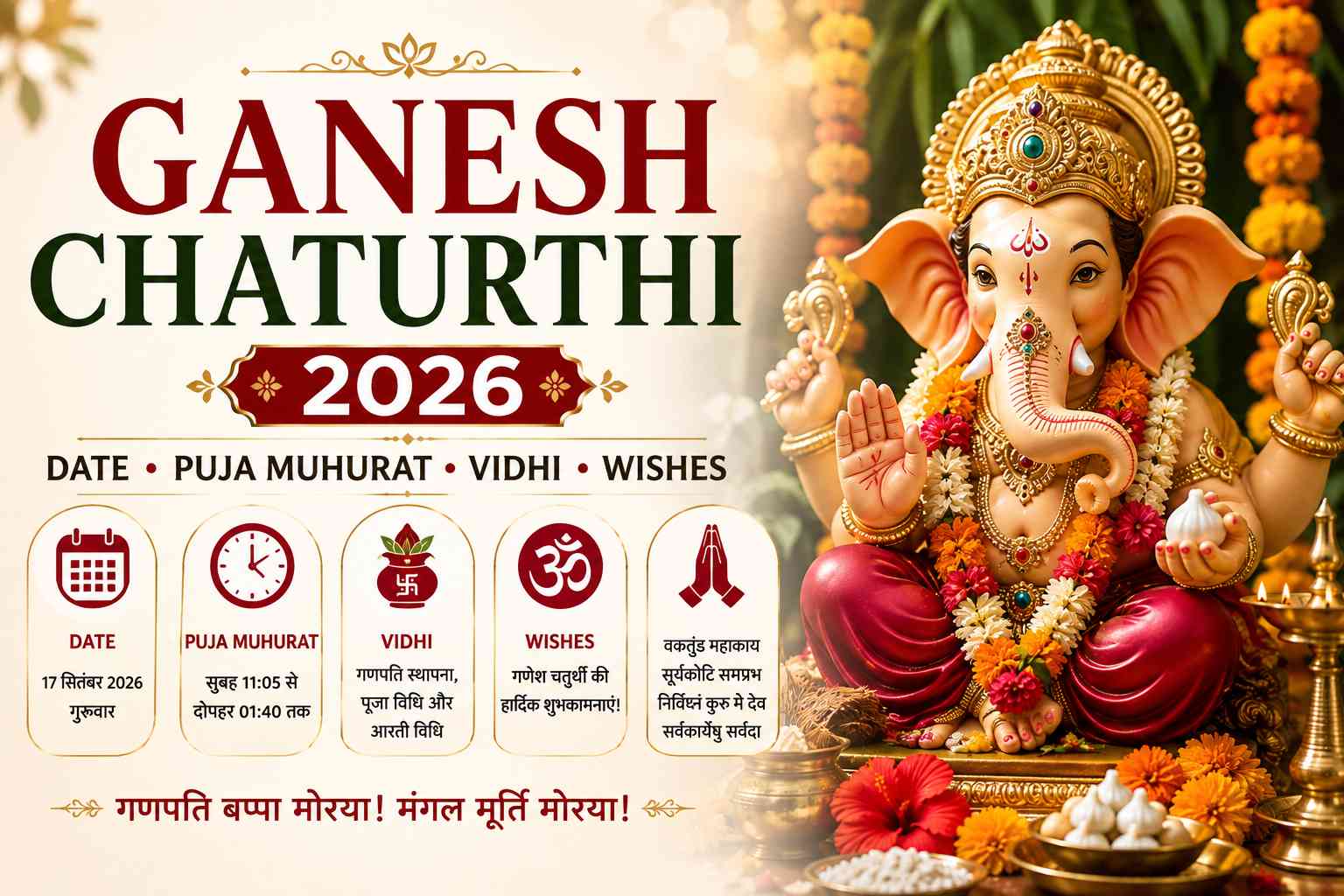 Beautiful Lord Ganesha idol decorated for Ganesh Chaturthi celebrations