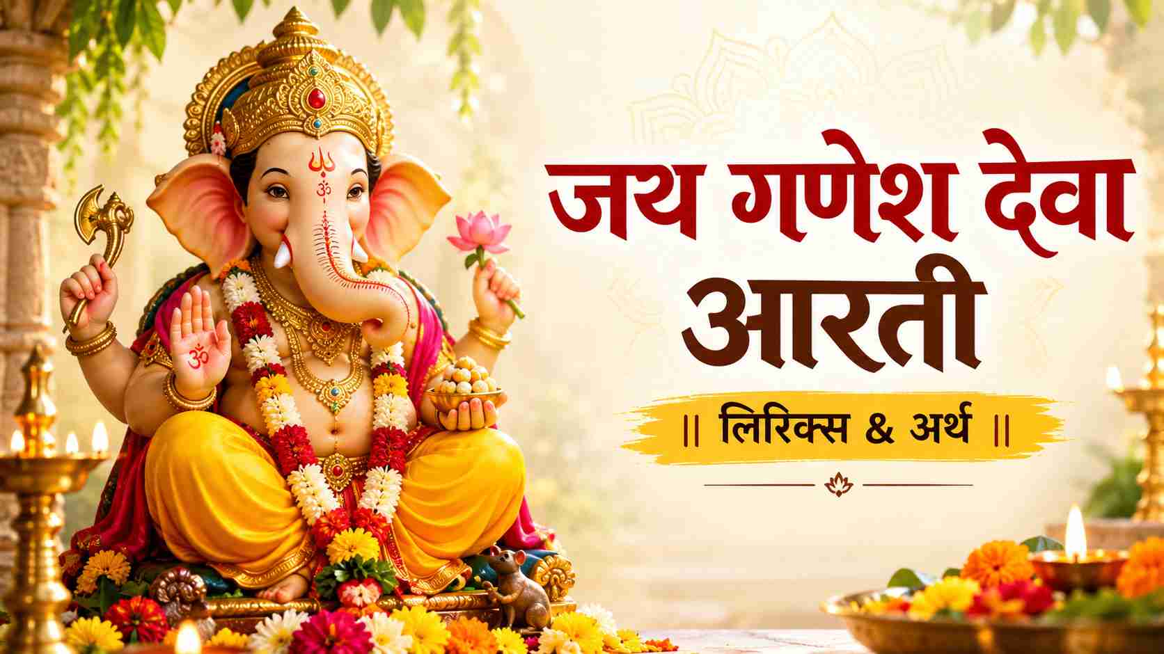 Lord Ganesha Puja Thali with flowers and diya