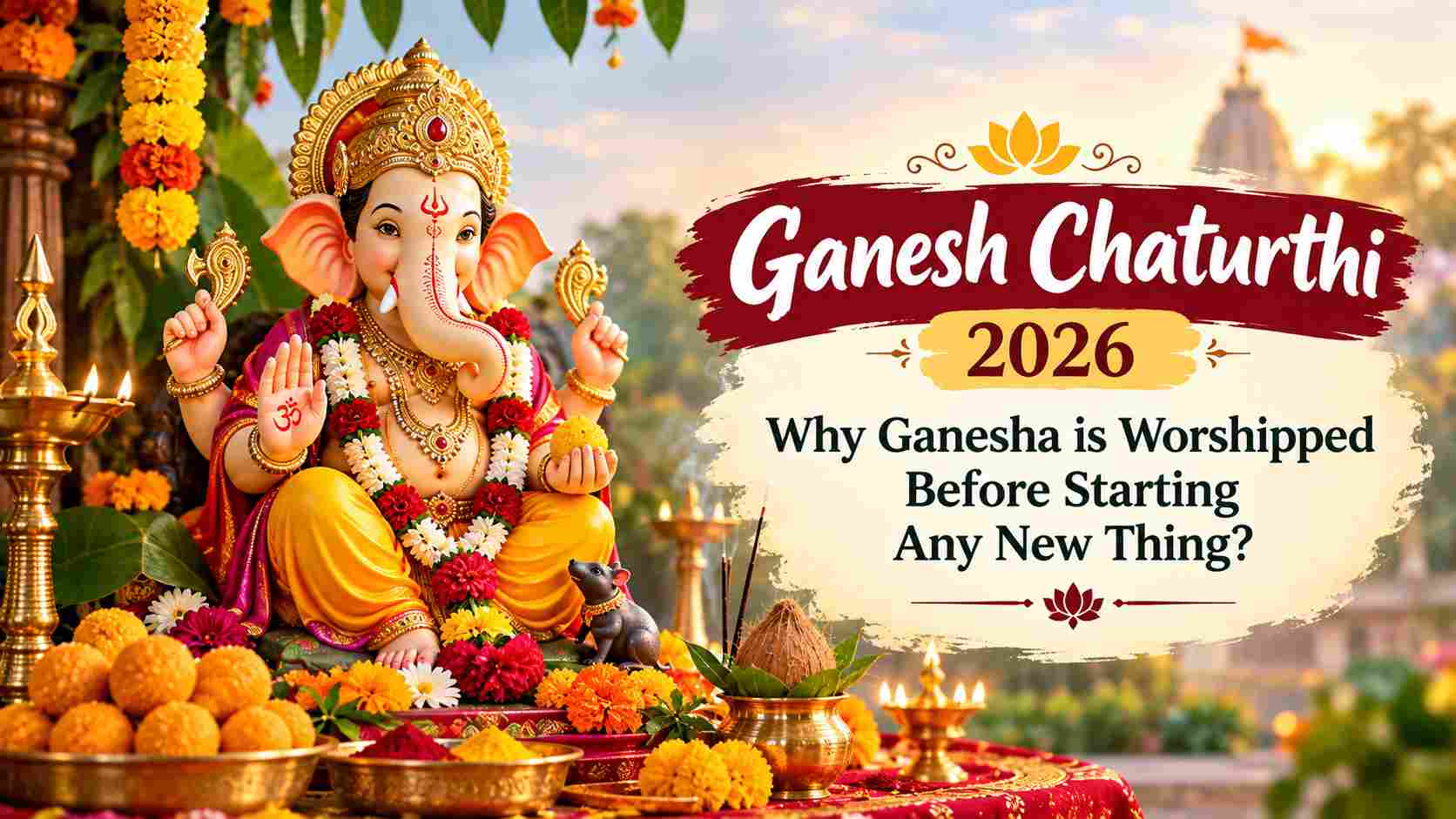 Lord Ganesha idol decorated with marigold flowers