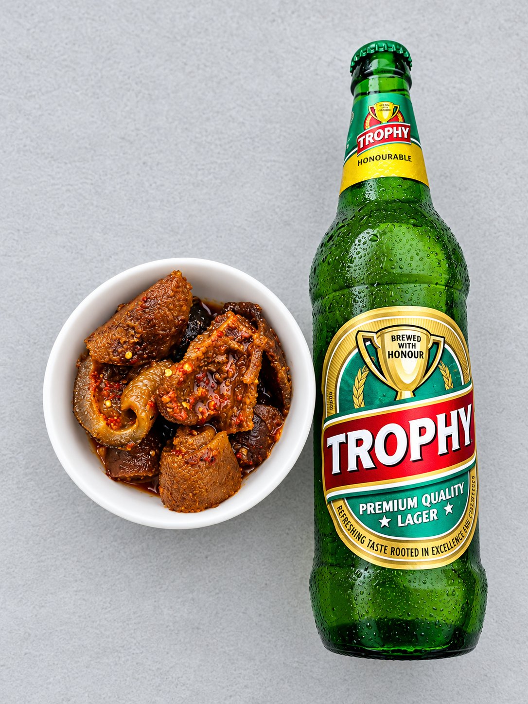 Spicy Meat Bowl and a Chilled Bottle of Beer
