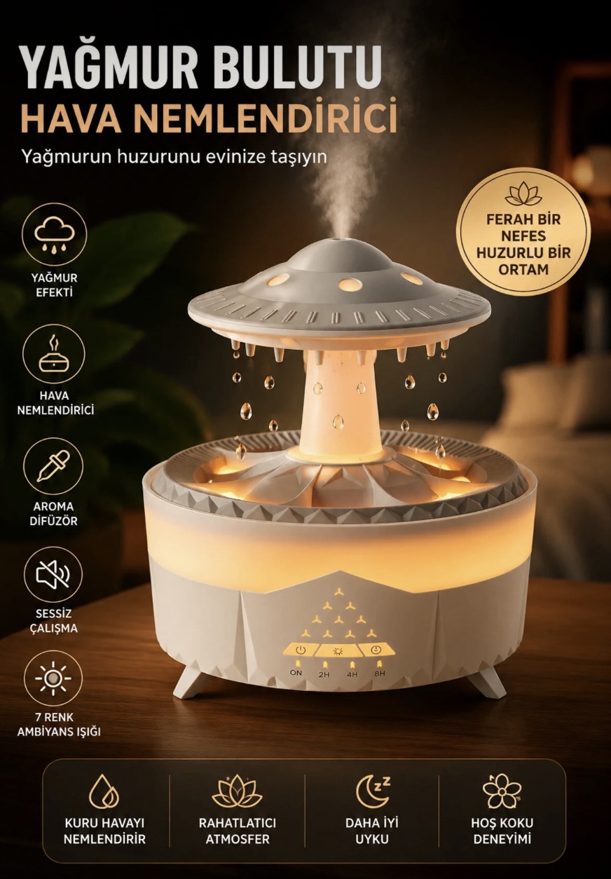 Ultrasonik Hava Nemlendirici Buhar Makinesi Ve Işıklı Aromatik Koku Verici
