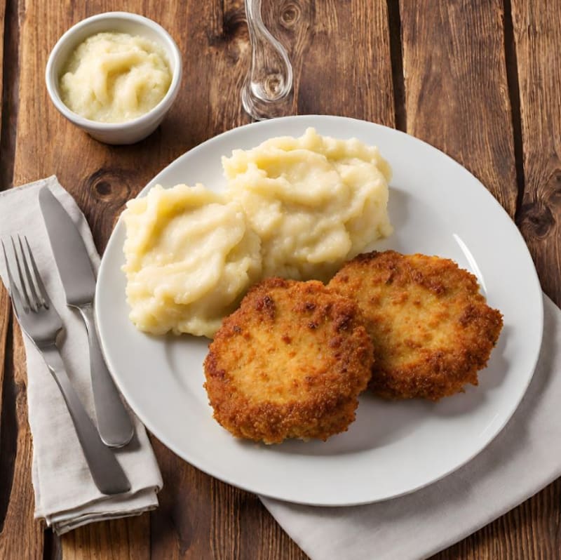 Vianda light de medallones de merluza con puré de papa
