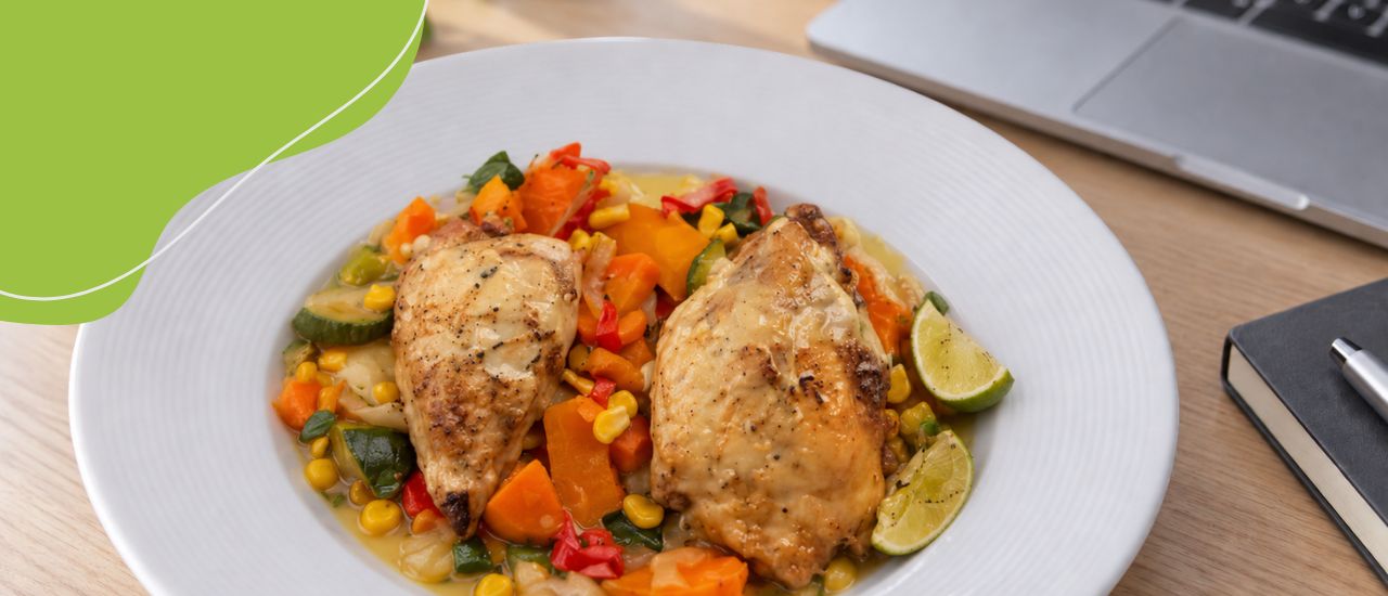 Pollo al horno a la mostaza con verduras