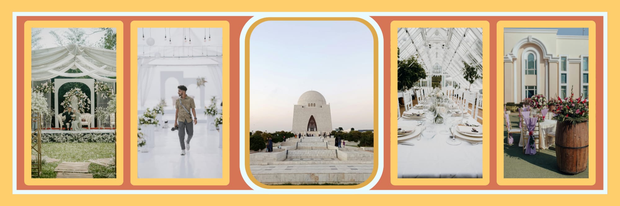 Wedding venue setup in Karachi with elegant floral stage and lighting