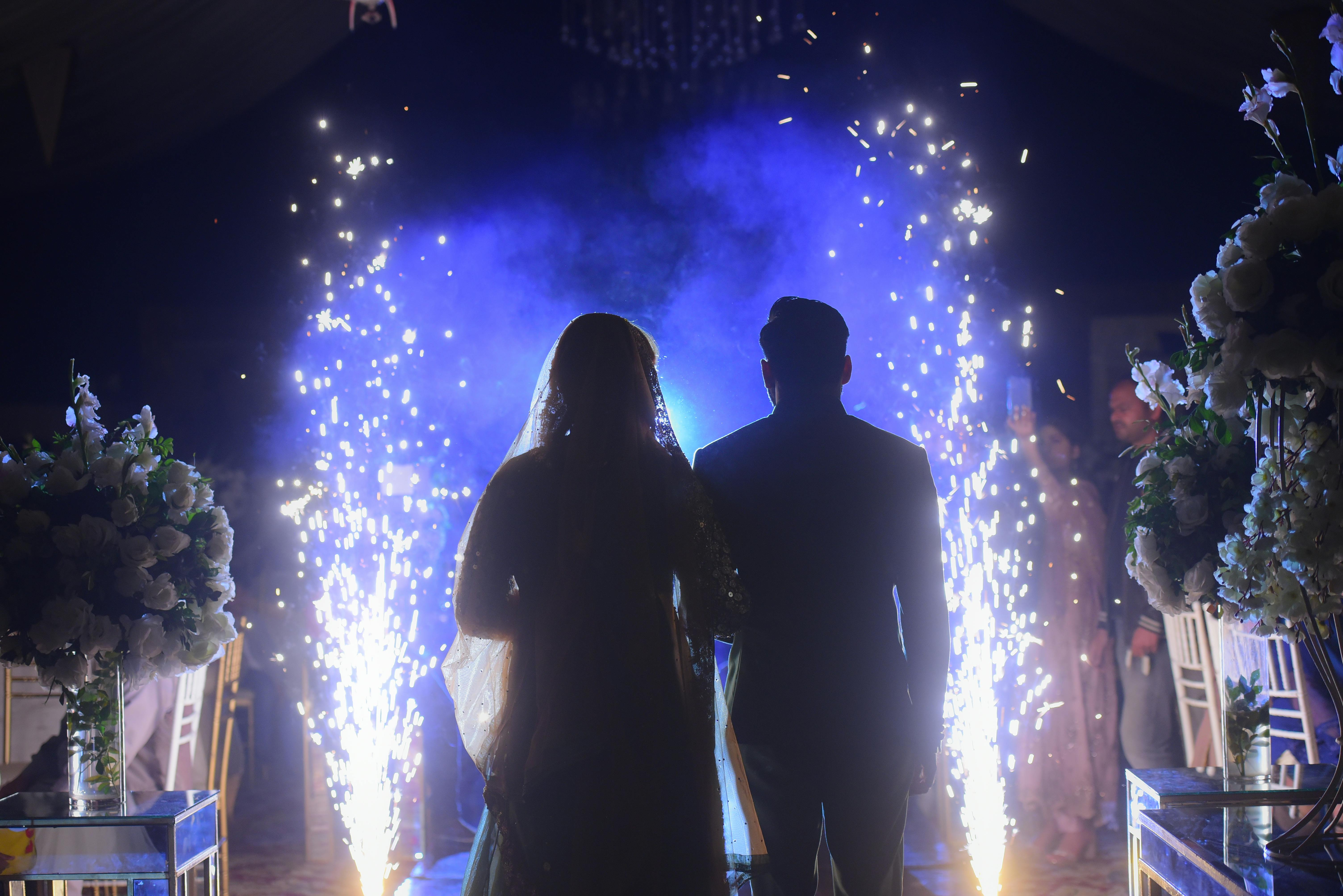 Bride and groom during a golden hour cinematic wedding shoot in Karachi
