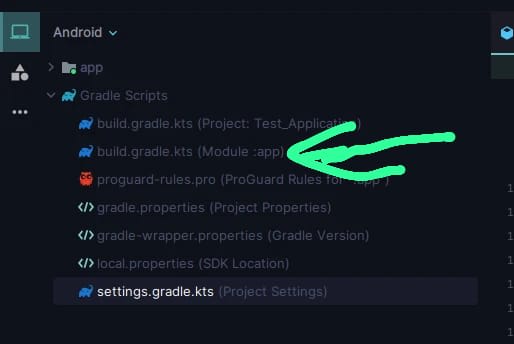 image showing module gradle as the correct gradle to insert code