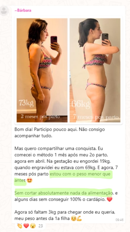 Print de depoimento real de cliente do Dieta Sem Stress — resultado de emagrecimento