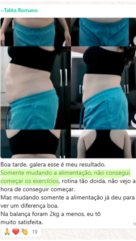 Print de depoimento real de cliente do Dieta Sem Stress — satisfação com o plano personalizado