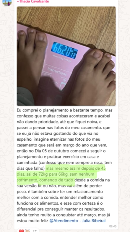 Print de depoimento real de cliente do Dieta Sem Stress — emagrecer comendo de tudo