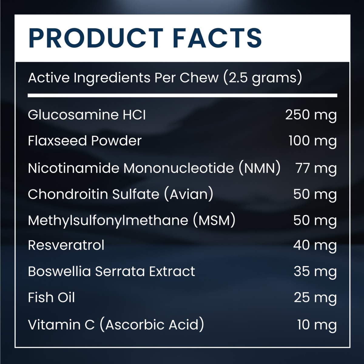 PET NMN Longevity Chews serving details