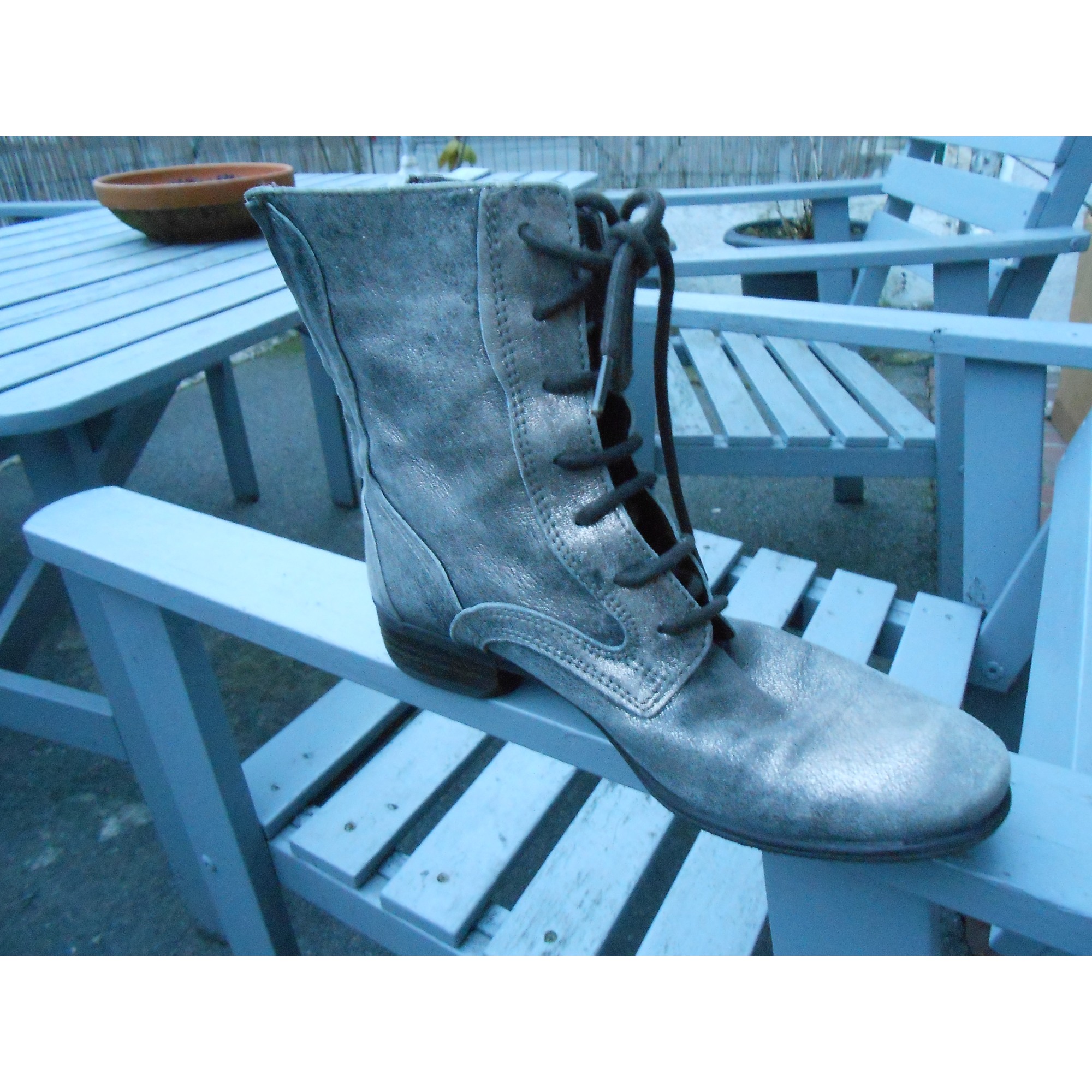 silver flat ankle boots