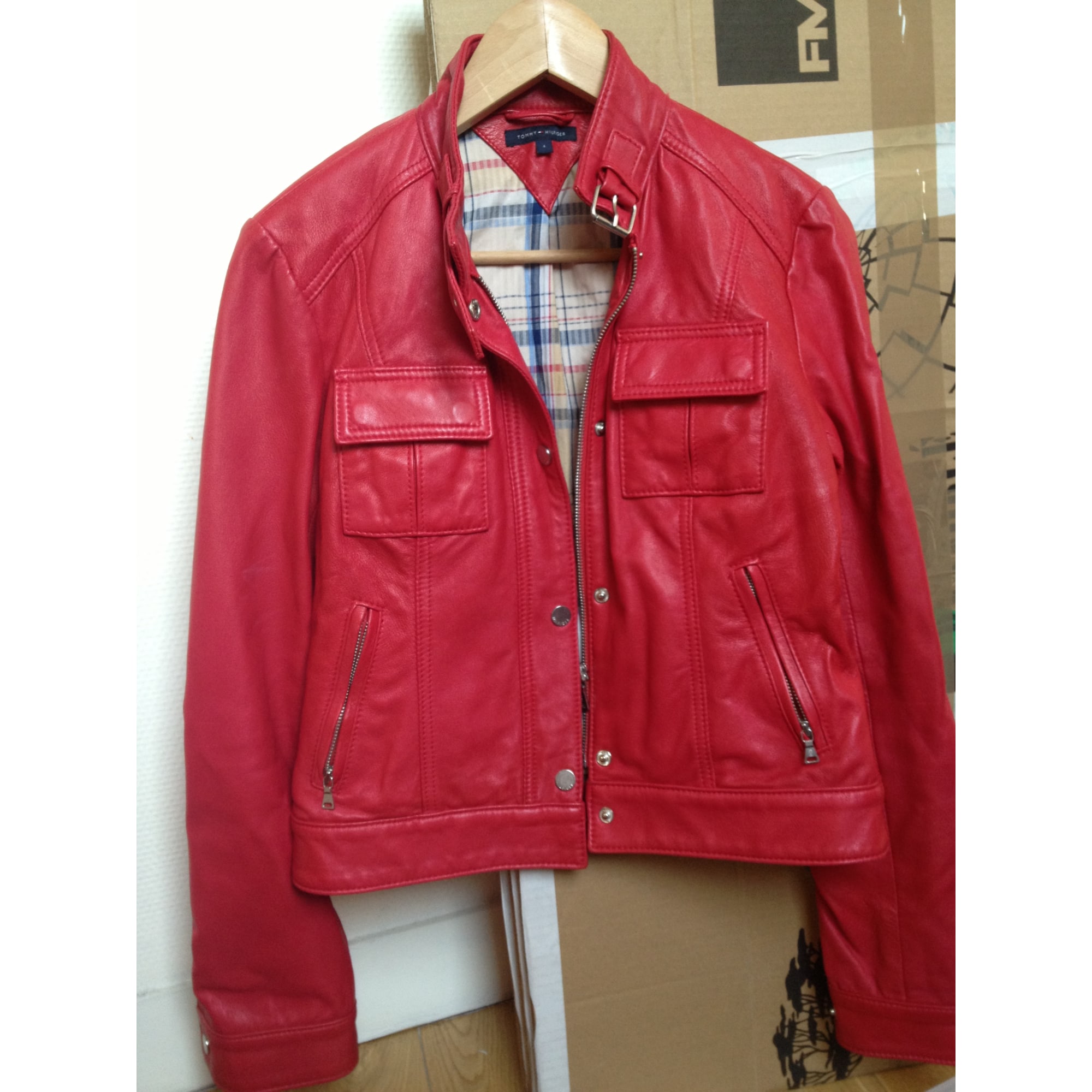 Veste en cuir TOMMY HILFIGER 36 (S, T1) rouge vendu par Marine310788 -  1609746