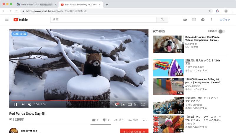 YouTube での計測画面