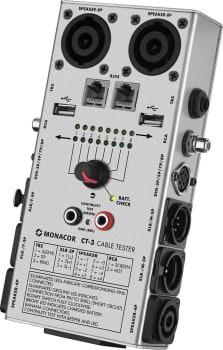 Monacor CT-3 Kabeltesteverktøy XLR, RCA, BNC, DIN, TRS, TS, DMX, speaker twist, banan, RJ45, RJ11, USB