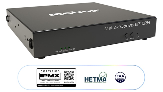 Matrox CIP-DRH2, ConvertIP Dual HDMI 2110 og IPMX Transceiver 3x RJ45